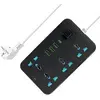 Extension Cord مع USB, 3 USB Outlets and 1 Type C | Independent Power Key, Max 1 Amp, Overload Protection and Child Safety, 2 Meter Power Cable (633, أسود)