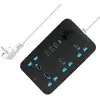 Extension Cord مع USB, 3 USB Outlets and 1 Type C | Independent Power Key, Max 1 Amp, Overload Protection and Child Safety, 2 Meter Power Cable (633, أسود)