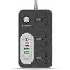 G-Power GP342 Power Strip Surge Protector Containing 220 Volt مع Three Universal International Socket provides Two Type C Charging Ports 20 Watt - أسود رمادي
