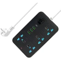 extension cord with يو إس بي 3 يو إس بي outlets صندل 1 نوع حاسوب قلم طاقة لوحة مفاتيح max 1 مضخم صوت overload protection صندل child safety 2 meter طاقة كابل 633 أسود