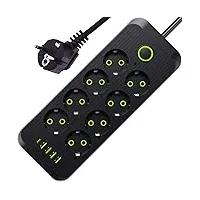 extension cord with يو إس بي 3 يو إس بي outlets صندل 1 نوع حاسوب قلم طاقة لوحة مفاتيح max 1 مضخم صوت overload protection صندل child safety 2 meter طاقة كابل 633 أسود, 5 image