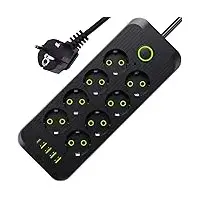 Extension Cord مع USB, 3 USB Outlets and 1 Type C | Independent Power Key, Max 1 Amp, Overload Protection and Child Safety, 2 Meter Power Cable (633, أسود), 5 image