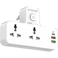 G-Power SC2311 Power Extension Socket Double Plug Adaptor مع Touch Control Nightlight مع 1 PD 20W,1 QC3.0 18W And Auto ID Port 12W - أبيض