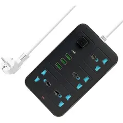 extension cord with يو إس بي 3 يو إس بي outlets صندل 1 نوع حاسوب قلم طاقة لوحة مفاتيح max 1 مضخم صوت overload protection صندل child safety 2 meter طاقة كابل 633 أسود