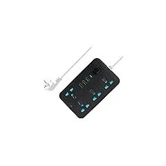 extension cord with يو إس بي 3 يو إس بي outlets صندل 1 نوع حاسوب قلم طاقة لوحة مفاتيح max 1 مضخم صوت overload protection صندل child safety 2 meter طاقة كابل 633 أسود, 2 image