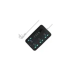 Extension Cord مع USB, 3 USB Outlets and 1 Type C | Independent Power Key, Max 1 Amp, Overload Protection and Child Safety, 2 Meter Power Cable (633, أسود), 2 image
