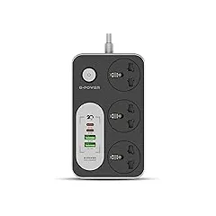 extension cord with يو إس بي 3 يو إس بي outlets صندل 1 نوع حاسوب قلم طاقة لوحة مفاتيح max 1 مضخم صوت overload protection صندل child safety 2 meter طاقة كابل 633 أسود, 4 image
