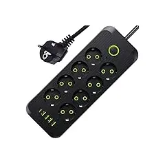 Extension Cord مع USB, 3 USB Outlets and 1 Type C | Independent Power Key, Max 1 Amp, Overload Protection and Child Safety, 2 Meter Power Cable (633, أسود), 5 image