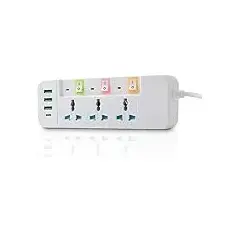 Extension Cord مع USB, 3 USB Outlets and 1 Type C | Independent Power Key, Max 1 Amp, Overload Protection and Child Safety, 2 Meter Power Cable (633, أسود), 6 image