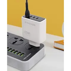 G POWER GP C17 100W 4 PORT شاحن USB A AND 3USB C QUALCOMM سريع CHARGE 3.0 COMPATIBLE WITH Macbook Pro Ipad Galaxy Pixel Iphone AND MORE أبيض أسود, 5 image