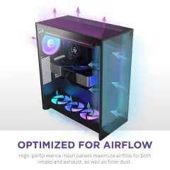 NZXT H7 Flow 2024 - هيكل تدفق هواء ATX متوسط ​​الحجم - يتضمن 3 مراوح مثبتة مسبقًا مقاس 120 مم - يدعم مراوح سفلية لتبريد وحدة معالجة الرسومات المخصصة - إدارة الكابلات - أسود, 4 image