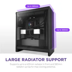 NZXT H7 Flow 2024 - هيكل تدفق هواء ATX متوسط ​​الحجم - يتضمن 3 مراوح مثبتة مسبقًا مقاس 120 مم - يدعم مراوح سفلية لتبريد وحدة معالجة الرسومات المخصصة - إدارة الكابلات - أسود, 5 image