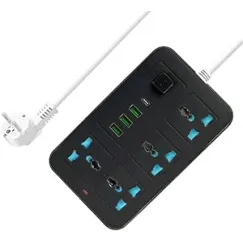 extension cord with يو إس بي 3 يو إس بي outlets صندل 1 نوع حاسوب قلم طاقة لوحة مفاتيح max 1 مضخم صوت overload protection صندل child safety 2 meter طاقة كابل 633 أسود