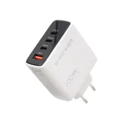 G POWER GP C17 100W 4 PORT شاحن USB A AND 3USB C QUALCOMM سريع CHARGE 3.0 COMPATIBLE WITH Macbook Pro Ipad Galaxy Pixel Iphone AND MORE أبيض أسود