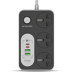 طاقة gp342 طاقة strip surge protector containing 220 volt with three universal international socket provides two نوع حاسوب charging ports 20 watt بلو راي أسود رمادي