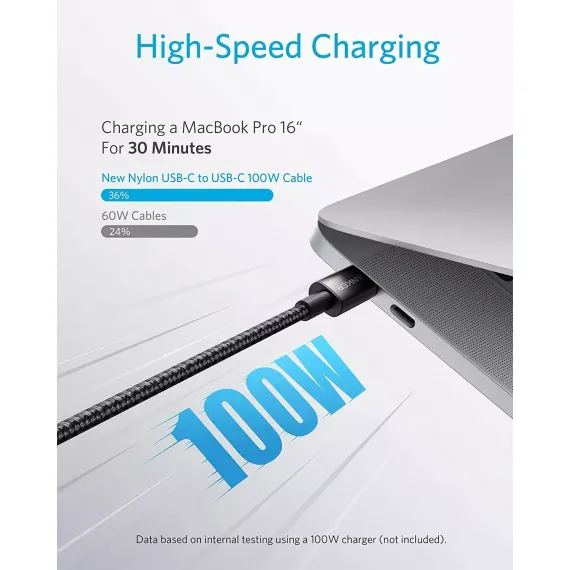 منتج حاسوب محمول Anker 100W USB C Fast Charging Cable 10ft Long Braided Nylon Cord for ماك بوك 194644064662, 2 image
