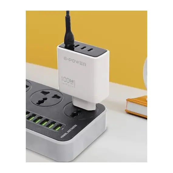 G-Power GP-C17 100W 4-Port Charger (USB-A and 3USB-C) Qualcomm Quick Charge 3.0 Compatible with MacBook Pro, iPad, Galaxy, Pixel, iPhone and More - White Black, 5 image