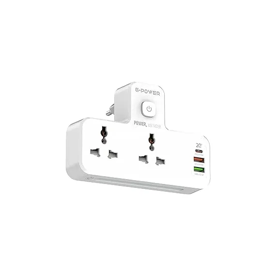 منتج G-Power SC2311 Power Extension Socket Double Plug Adaptor with Touch Control Nightlight With 1 PD 20W,1 QC3.0 18W And Auto ID Port 12W - أبيض