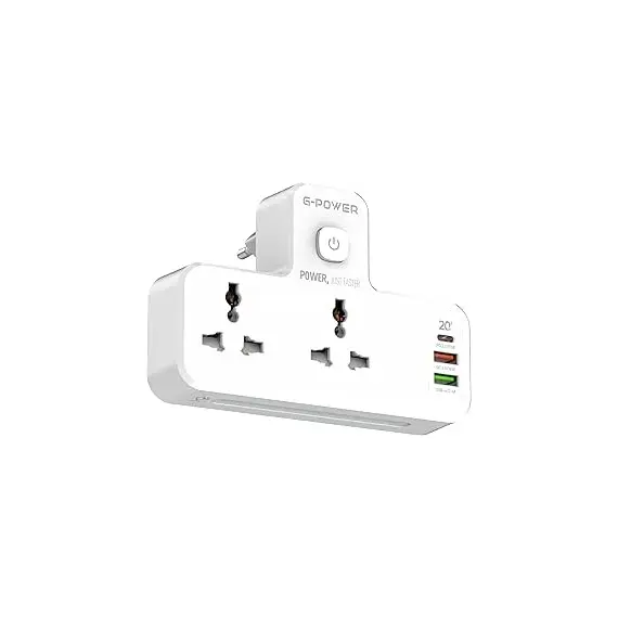 G-Power SC2311 Power Extension Socket Double Plug Adaptor with Touch Control Nightlight With 1 PD 20W,1 QC3.0 18W And Auto ID Port 12W - White