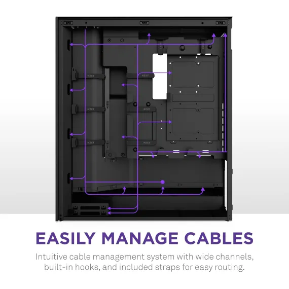 NZXT H7 Flow 2024 - Mid-تاور ATX Airflow جراب - Includes Pre-Installed 3 x 120mm Fans - Supports Bottom Fans for Dedicated GPU تبريد - Cable Management - أسود, 9 image