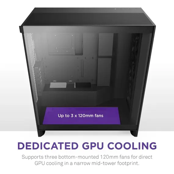 NZXT H7 Flow 2024 - Mid-Tower ATX Airflow Case - Includes Pre-Installed 3 x 120mm Fans - Supports Bottom Fans for Dedicated GPU Cooling - Cable Management - Black, 2 image