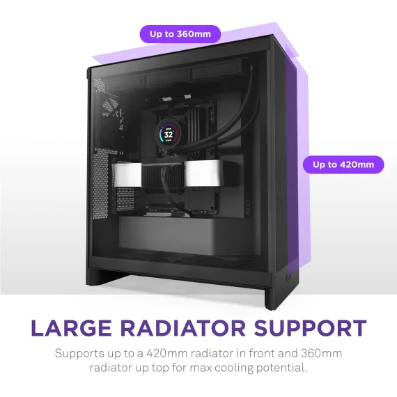NZXT H7 Flow 2024 - Mid-تاور ATX Airflow جراب - Includes Pre-Installed 3 x 120mm Fans - Supports Bottom Fans for Dedicated GPU تبريد - Cable Management - أسود, 5 image