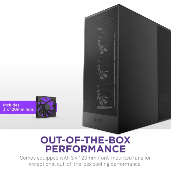 NZXT H7 Flow 2024 - Mid-تاور ATX Airflow جراب - Includes Pre-Installed 3 x 120mm Fans - Supports Bottom Fans for Dedicated GPU تبريد - Cable Management - أسود, 7 image